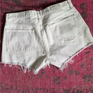 AGOLDE White Frayed Hem High-Rise Denim Shorts